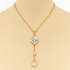 Vintage Gold Chain Necklace with 4 Rings & Pearl Crystal Pendant -  Bracelet